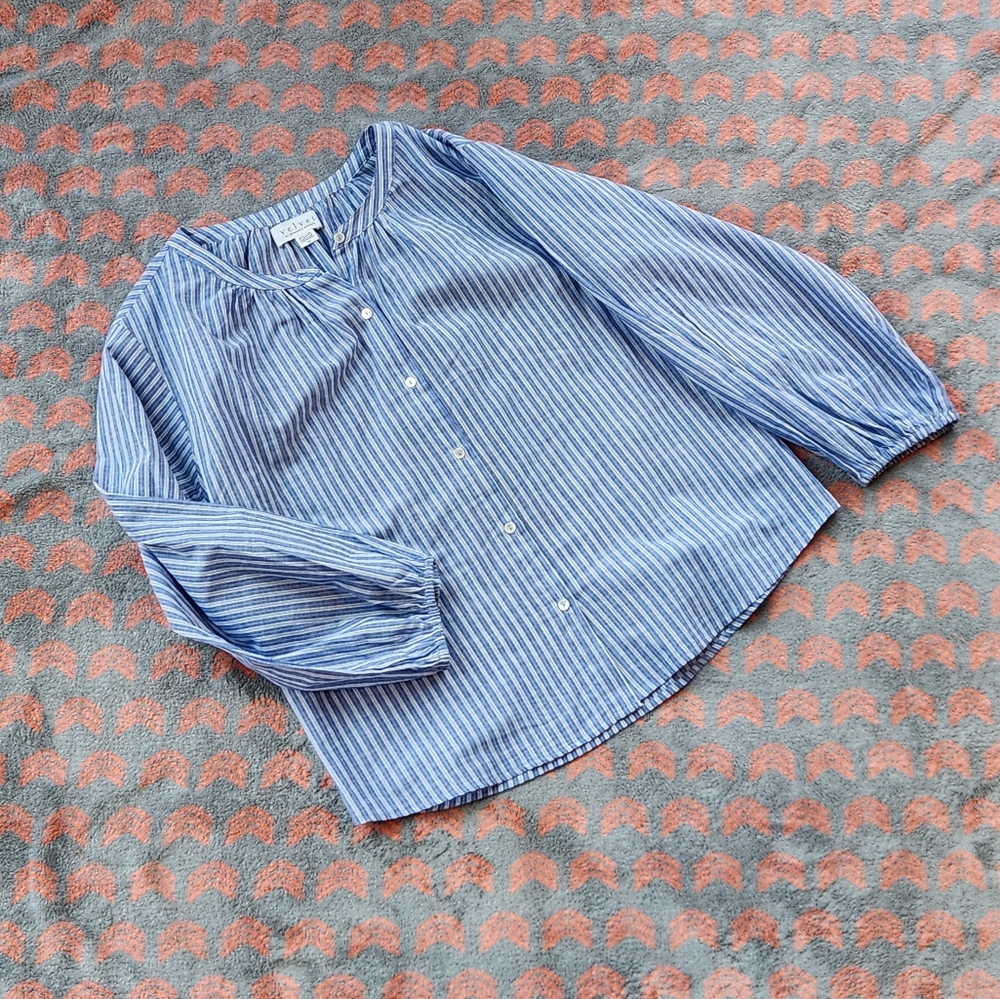 Velvet by Graham & Spencer Cotton Blue and White Striped Blouse Size Medium